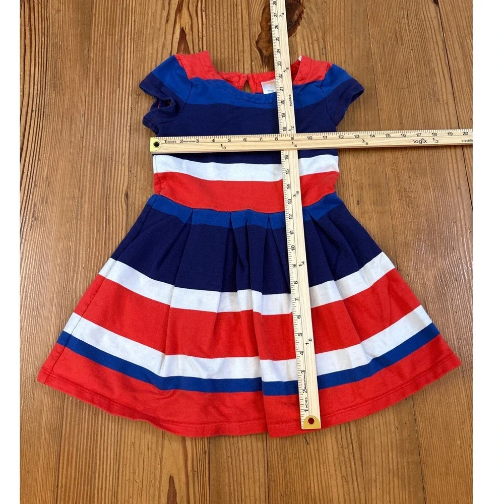 Gymboree Striped Dress Kids Blue Red White Short‎ Sleeve Pleated SIZE 7